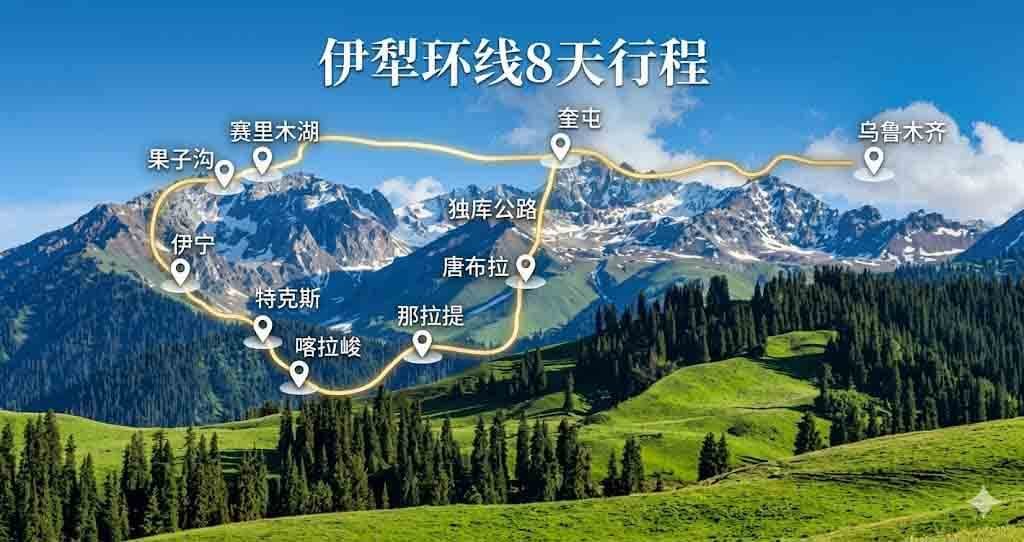 伊犁环线8天路线图